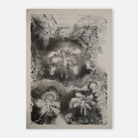 Original intaglio limited edition artwork titled 'The Vision of Ezekiel' by Simon Lee Robson, featuring black and gray tones with floral and abstract elements.