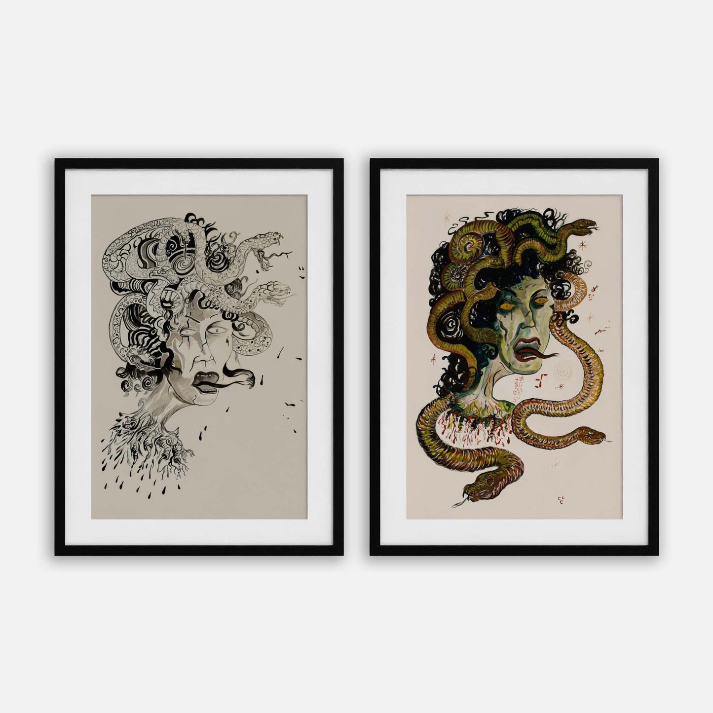 Medusa Unleashed in Monochrome and Technicolor (Framed Set of 2)